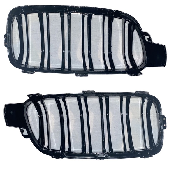 2012-2018 BMW 3 Series Double Slat Glossy Black Front Left/Right Kidney Grilles - Picture 2 of 7